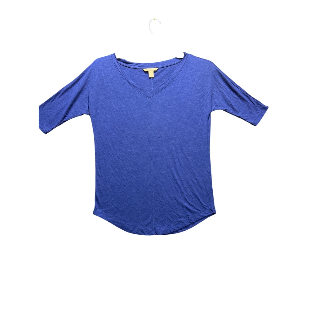 Banana Republic V-Neck Top Women S Blue Elbow Sleeve Slub Knit 235094-00